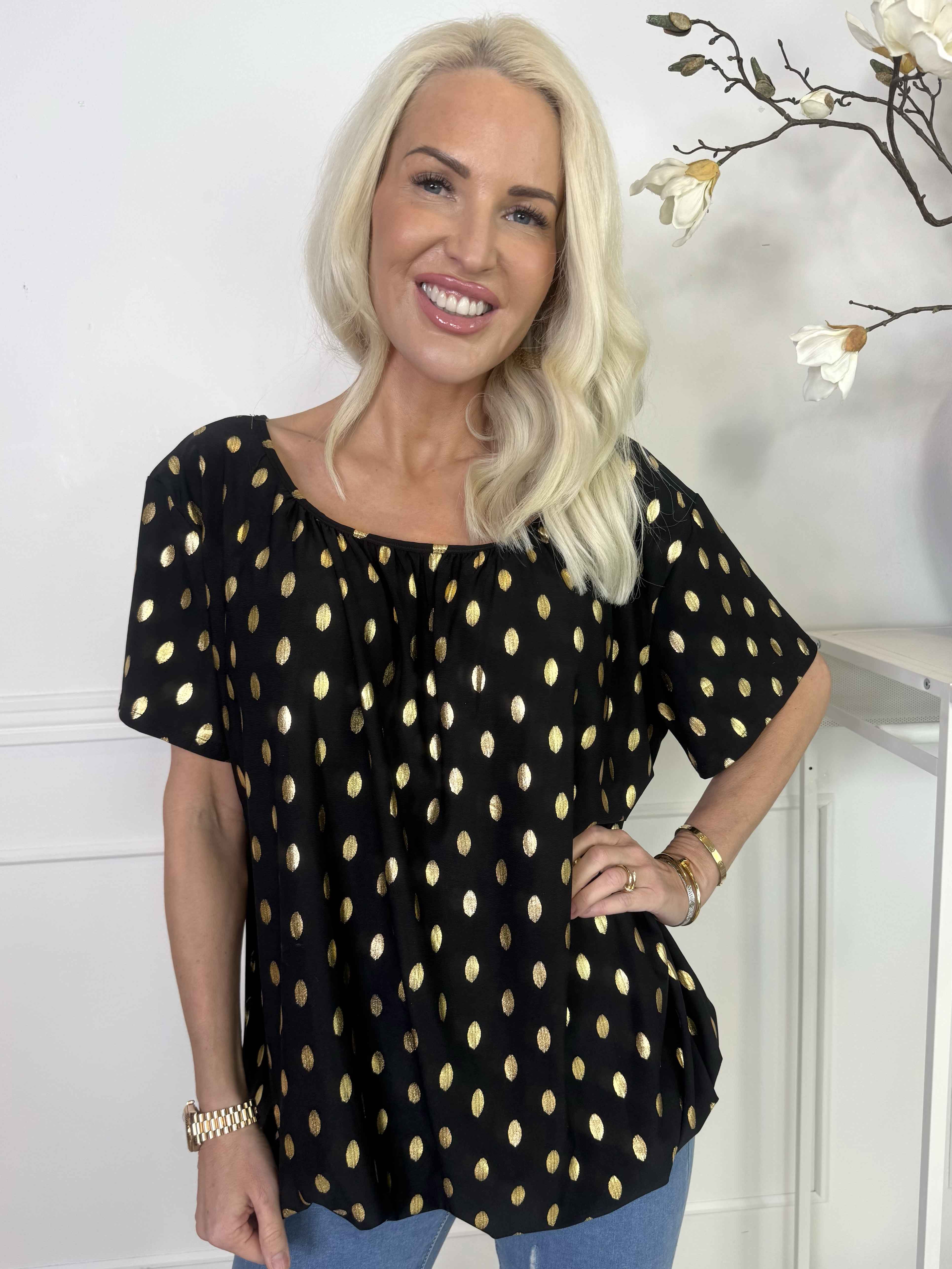 Miracle Dot T-shirt - Elastisk blus med guldprickar på